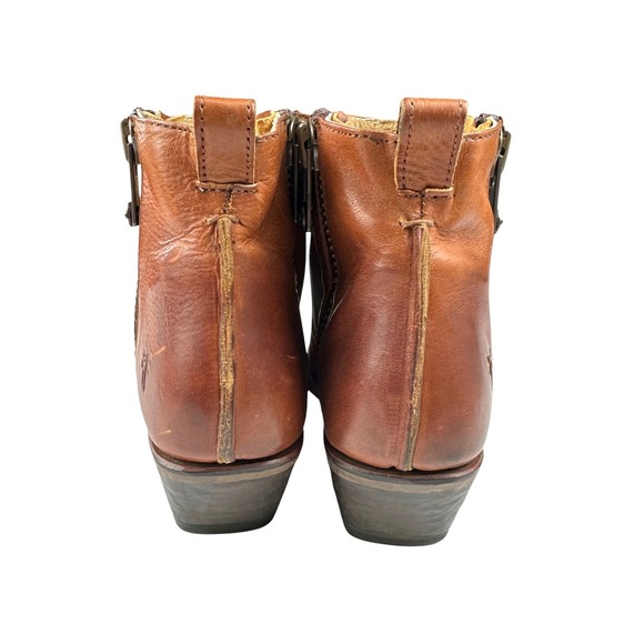 Frye Sacha Moto Shortie Booties Women's 8.5 Cognac Brown Leather Zip Ankle - Picture 4 of 16